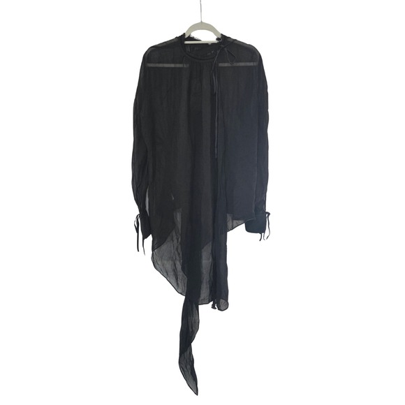 Zara Sheer Multi-Position Long Sleeve Tie Neck Blouse Black Size M NWT - Picture 3 of 14